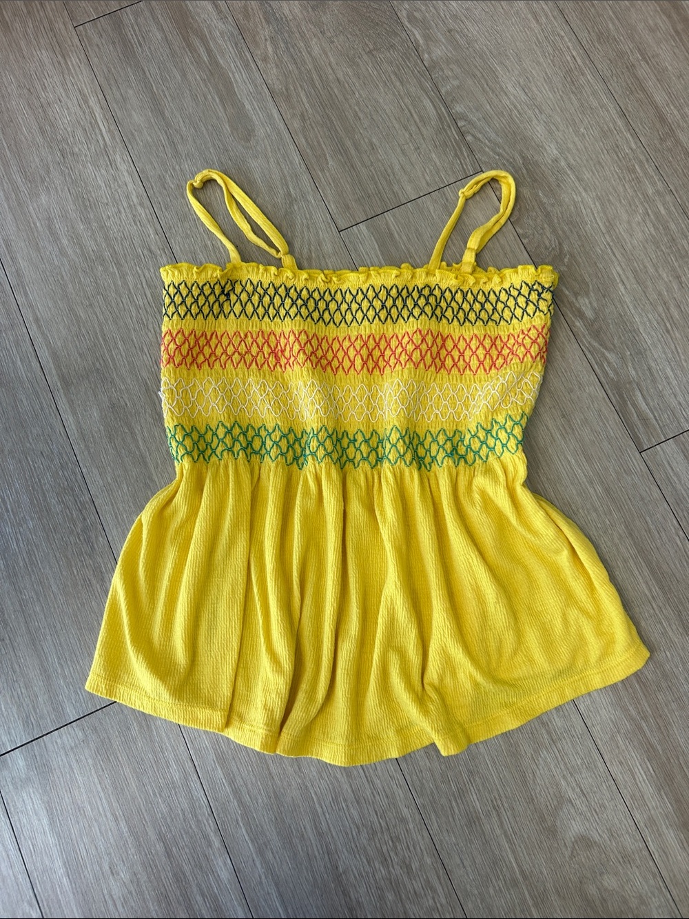 Yellow Smocked embroidered Strappy Camisole Top